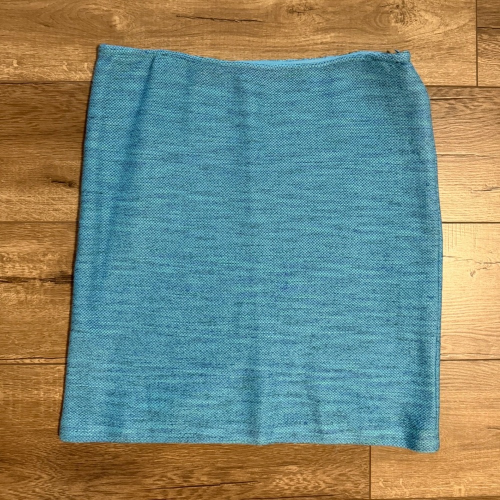 St John Blue Textured Knit Pencil Skirt Womens Size‎ 12 Made in USA